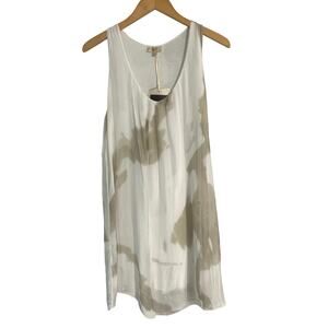 M Made in Italy dress women’s size L white tan 100% silk quiet luxury minimalist